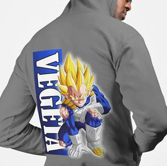 

Серая толстовка с капюшоном Dragon Ball для мужчин Vegeta Super Saiyan с принтом, хлопковая уличная одежда, пуловер, свободный крой, унисекс, аниме, дизайн Battle Pose
