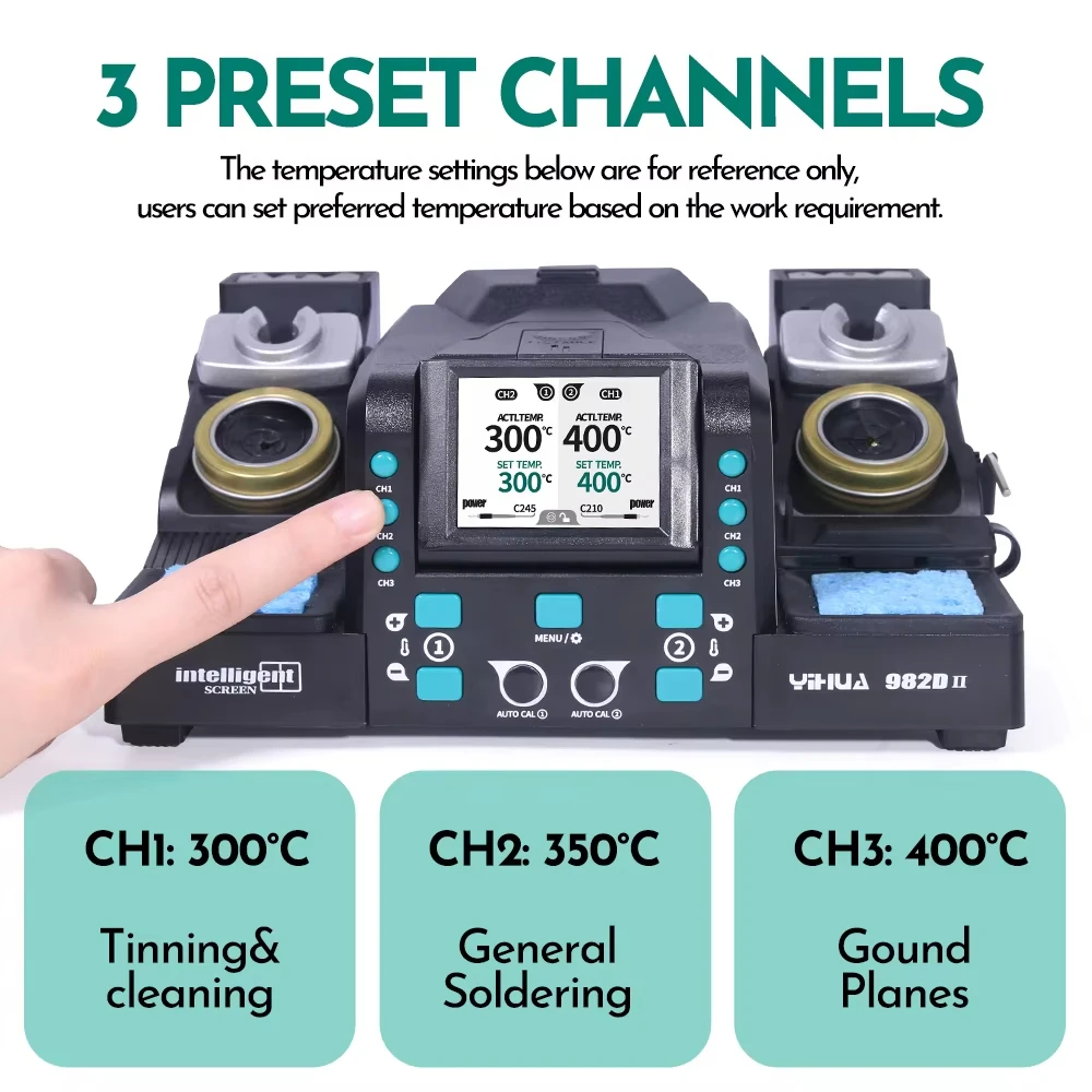 طقم لحام صغير YIHUA 982D-II 2 In1 مع محطة مكواة لحام صغيرة من النوع 210 و245