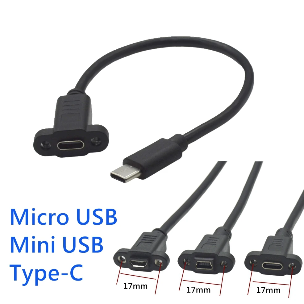 USB 3.1 Type C Micro Usb Mini with Panel Mount Screw Extension Cable Cord USB C Male To Female Extending Wire Extender Data Cord