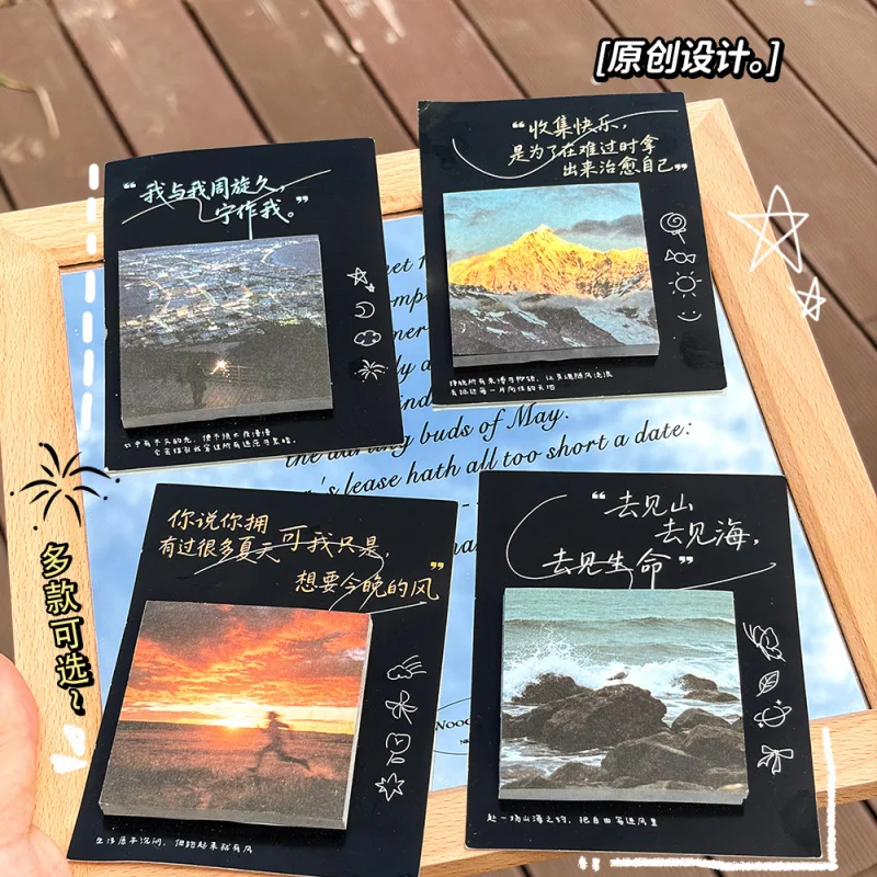 Cute Scenery Sticky Notes for Students Artistic Decorative Memo Pads Reusable Stickers for Journaling Bullet Journal Supplies