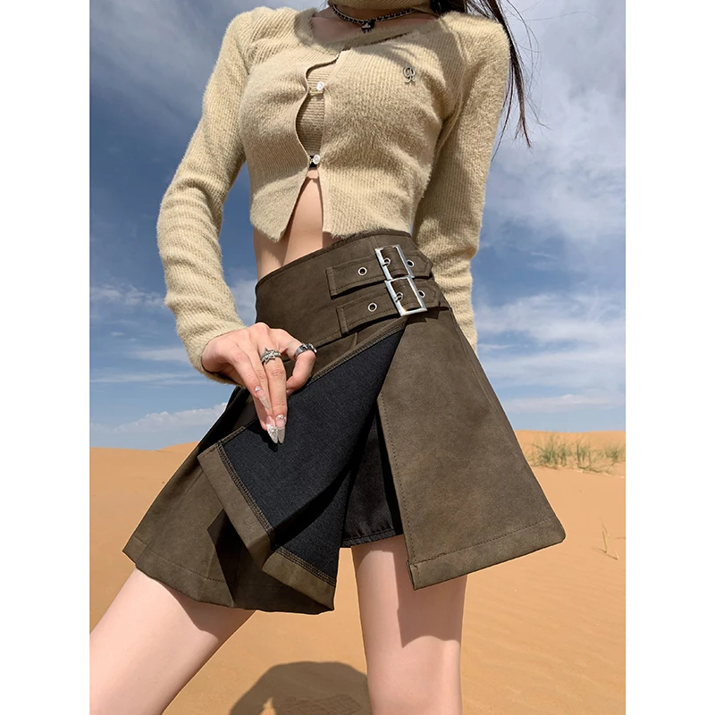 Women's Retro Washed Pleated Leather Skirt Autumn And Winter New Half-length Leather Skirt