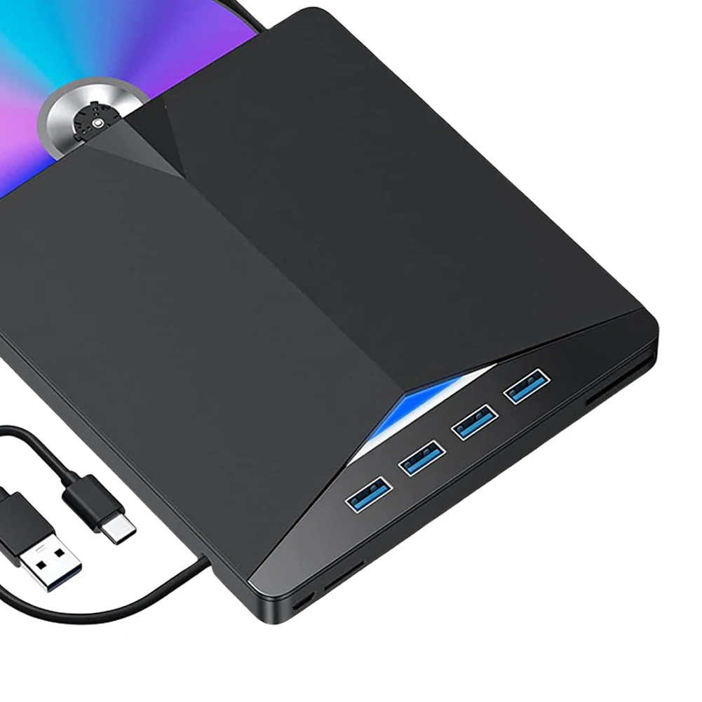 7 In 1 USB3.0 Type-C CD DVD Burner Reader Player  Optical Drive High-Speed Tray Type DVD Burner Recorder Reade for Windows 11/10