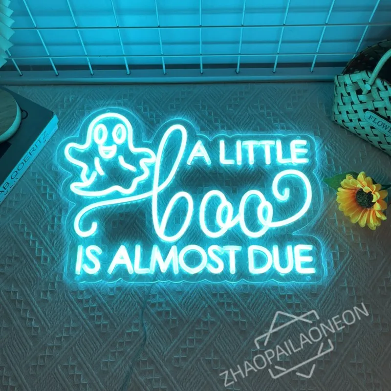 A Little Boo is Almost Due LED Neon Sign Halloween Boo Ghost Neon Sign Halloween Decor LED Neon Light Sign Wall Decor Man Cave