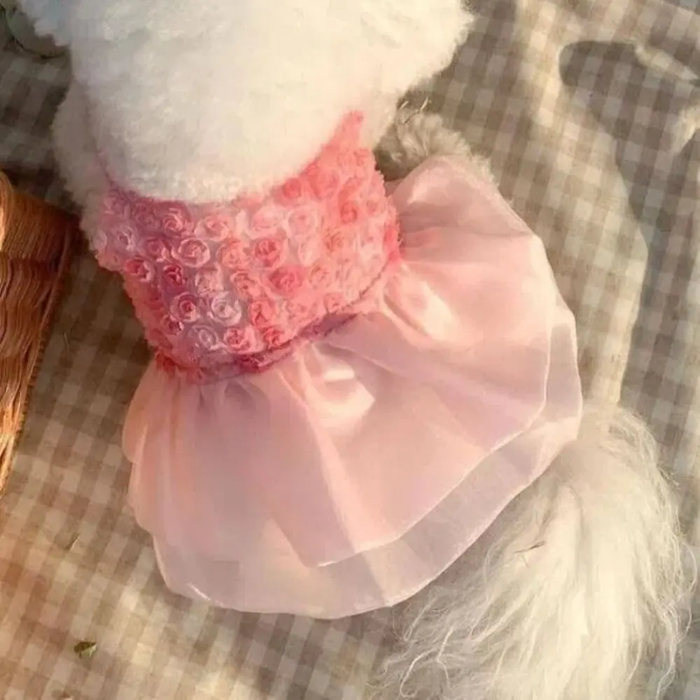 Casual Rose Flowers Small Dog Dress Fashion XS-XL Cat Skirt Costume Pink Puppy Pet Clothes Summer