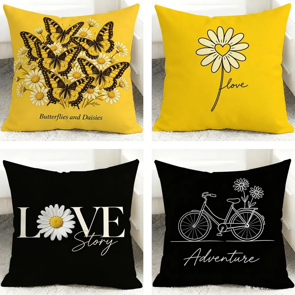 Daisy Line Bicycle Simple Cushion Cover 40x40cm Square Decorative Sofa Cushion Cover Bedroom Living Room Home Decor Gift