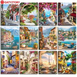 Gatyztory-Pintura a óleo por Numbers para adultos e crianças, Seaside Town, DIY Handpainted, Paisagem Imagem, Home Wall Decor, Presente