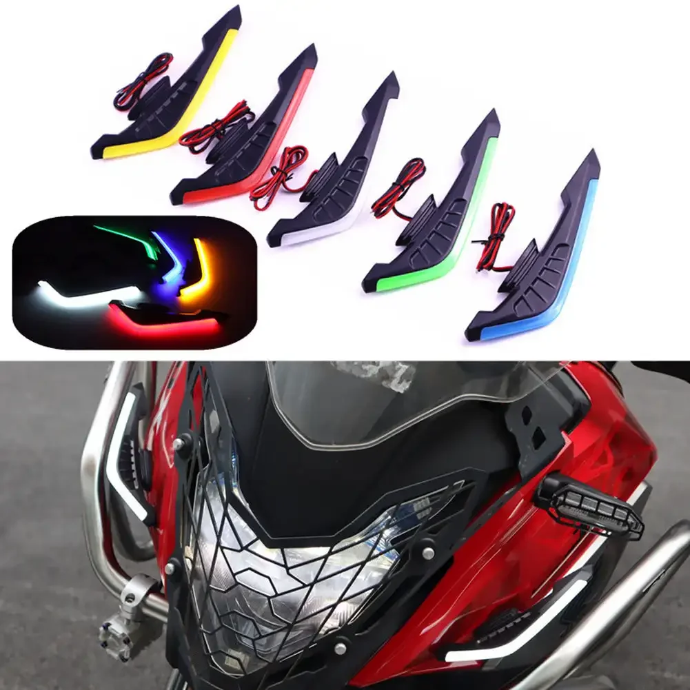 2Pcs Universal LED Motorcycle Front Side Spoiler Winglets Aerodynamic Wing Set Fixed Wind Wings Adhesive Decoration Sticker