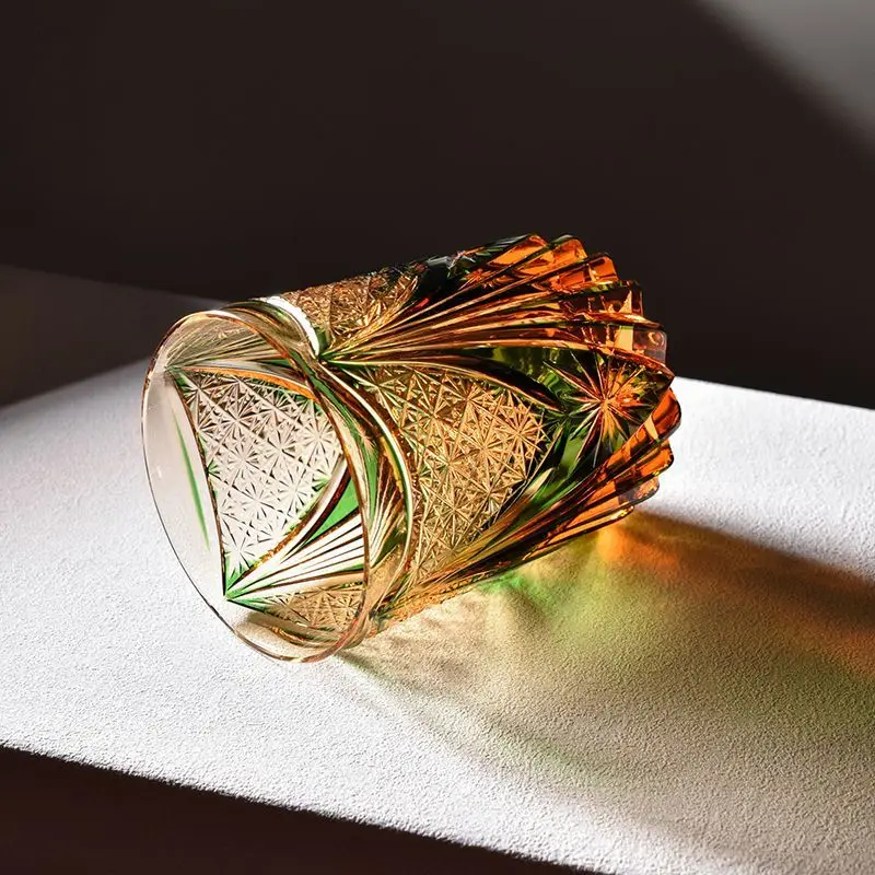 Edo cut amber green thousand sails light luxury imported Czech handmade crystal whiskey foreign wine cup