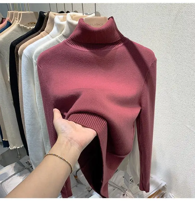 2025 New Thicken High Collar Pullover Women's Sweater Top Winter Warm and Soft Solid Color Inner Wear Bottoming Shirt