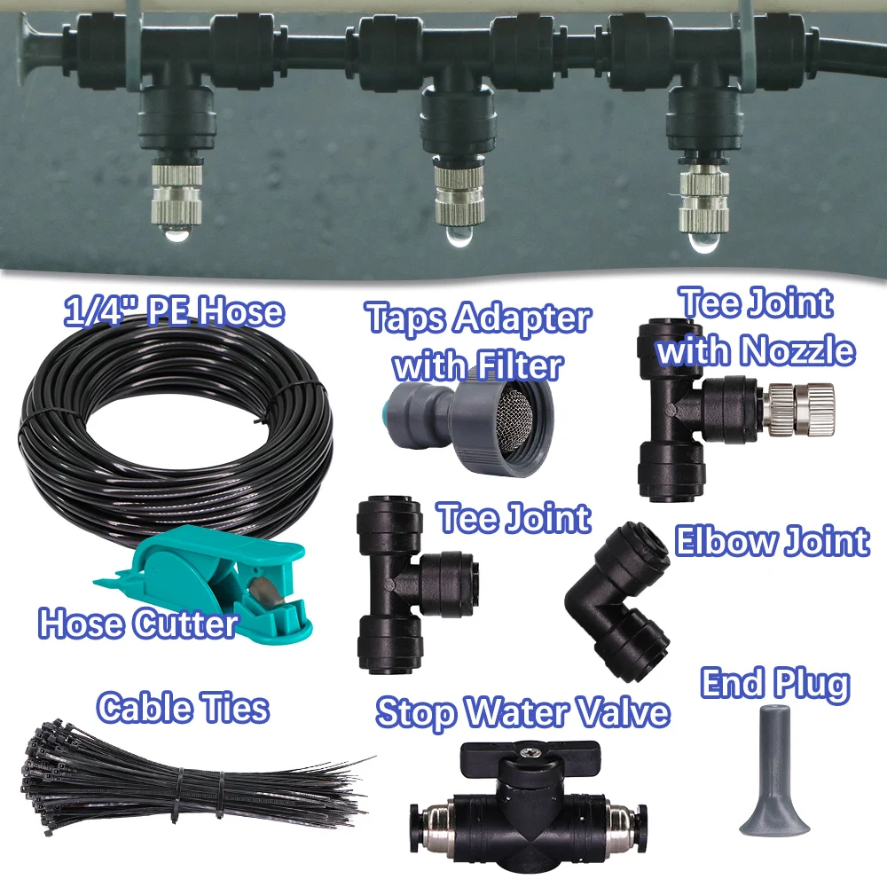 6-21m 60W Pompa samozasysająca System chłodzenia mgłą z timerem do nawadniania ogrodu Podlewanie roślin Nawilżanie Usuwanie kurzu