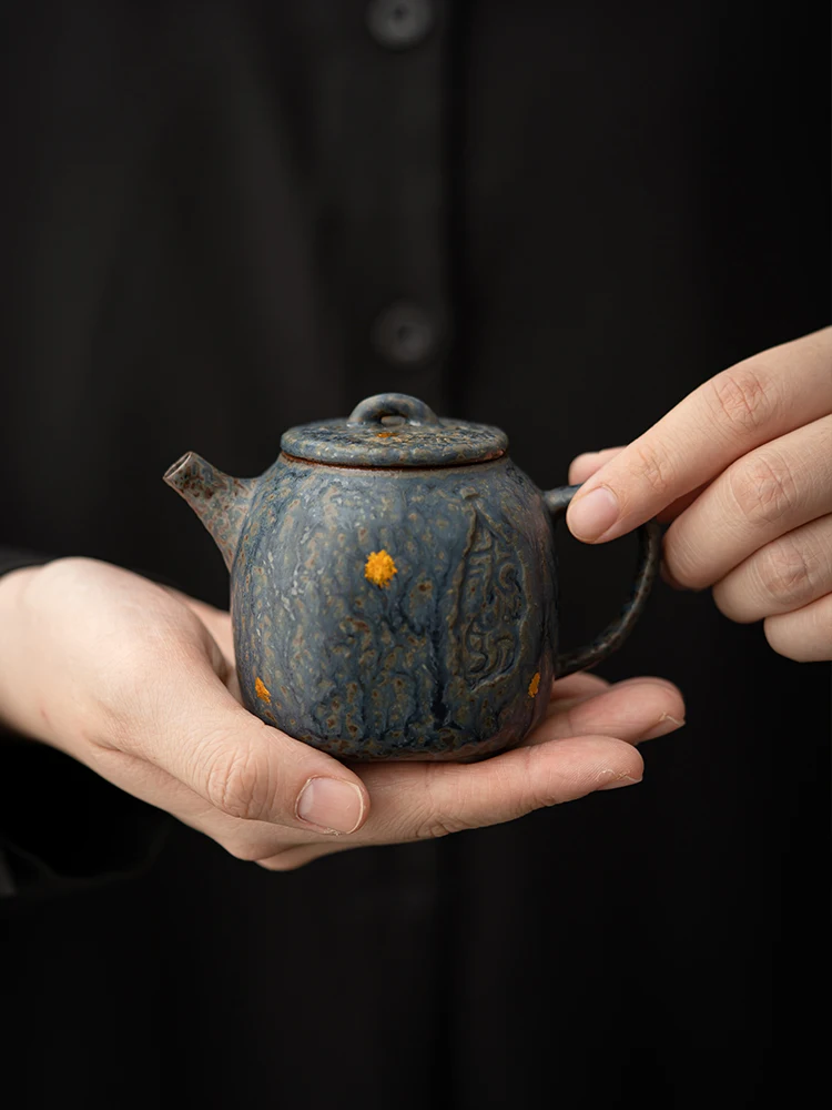 150ML Coarse Pottery  Gold Pinting Teapot KungFu Tea Making Device  Infuser  Kettle Old Rock Mud Retro  Ceremony