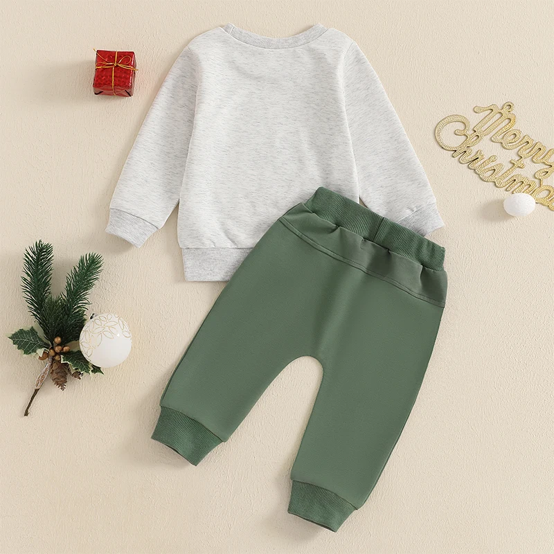 2024-08-15 Lioraitiin Toddler Boys Christmas Outfits Christmas Tree Letter Print Long Sleeve Sweatshirts and Long Pants 2Pcs Set