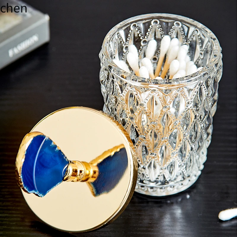 Crystal Glass Candy Jar Living Room Model Room Coffee Table Storage Agate Storage Jar Creative Cotton Swab Jar