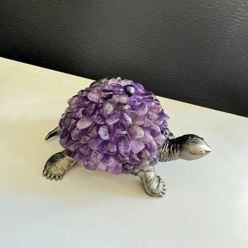 Natural Amethyst Crystal Tortoise Figurine animal statue Hematite Head Feet office study desktop Home Decor