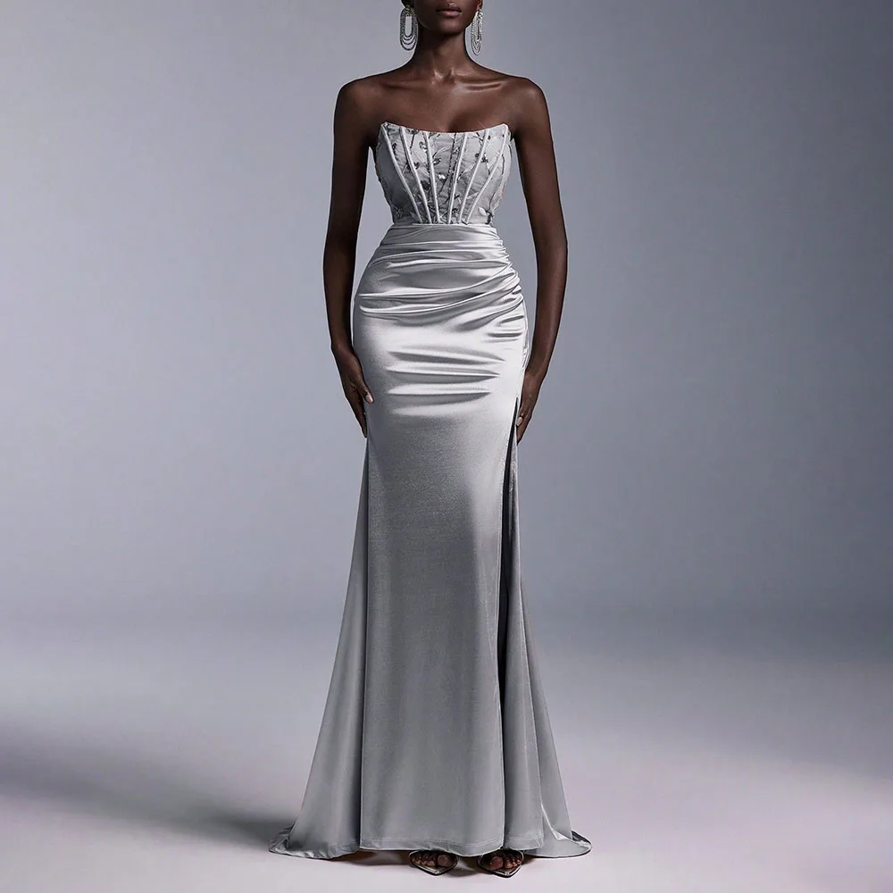 

Элегантные вечерние платья без бретелек без рукавов с кристаллами длиной до пола, вечернее платье русалки для свадебной вечеринки, выпускного вечера, Vestidos De Festa