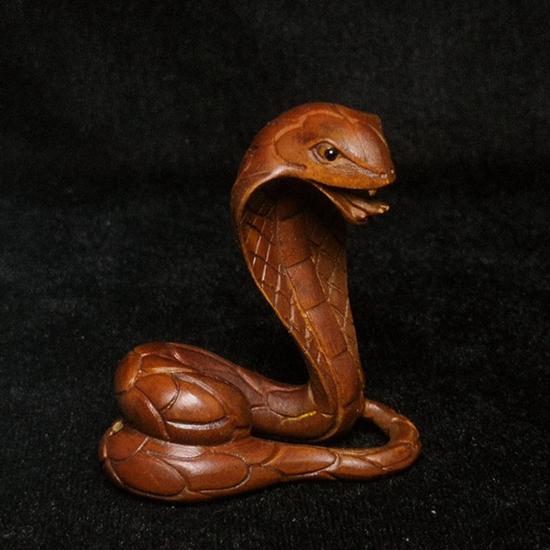 

1919 Antique art Size 2 Inch Old Chinese Boxwood Hand Carved Animal Snake Netsuke Figurine Gift Collection