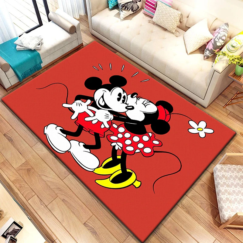 Alfombra con estampado HD de dibujos animados de Minnie y Mickey Mouse para sala de estar, decoración del hogar, sofá, mesa, silla antideslizante,