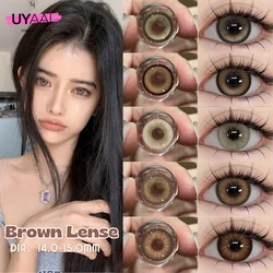 UYAAI 1Pair Natural Brown Eyes Contacts Student Eyes Contacts Honey Brown Colored Pupils 14.0-15.0mm for Eyes High Quality Lens