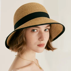 USPOP Women Summer New Elegant Sun Hat with Bow Foldable Sun Protection Straw Hat with Back Slit Design Wide Brim Beach Sun Hat