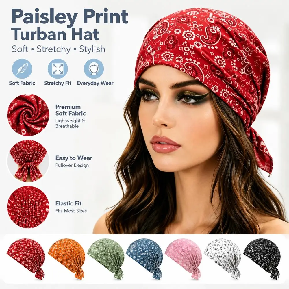 Paisley Print Pullover Hat Stretchy Fabric Elastic Casual Hedging Cap Floral Pattern Soft Keep Warm Women's Pile Hat Daily Wear