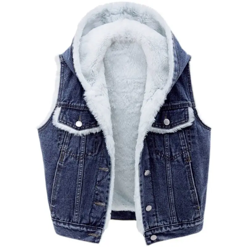 Coat Women Denim Coats Hooded Lamb Wool Jackets Vests Y2k Streetwear Work Casual Elegant Splice Jacket 2026 Autumn Winter