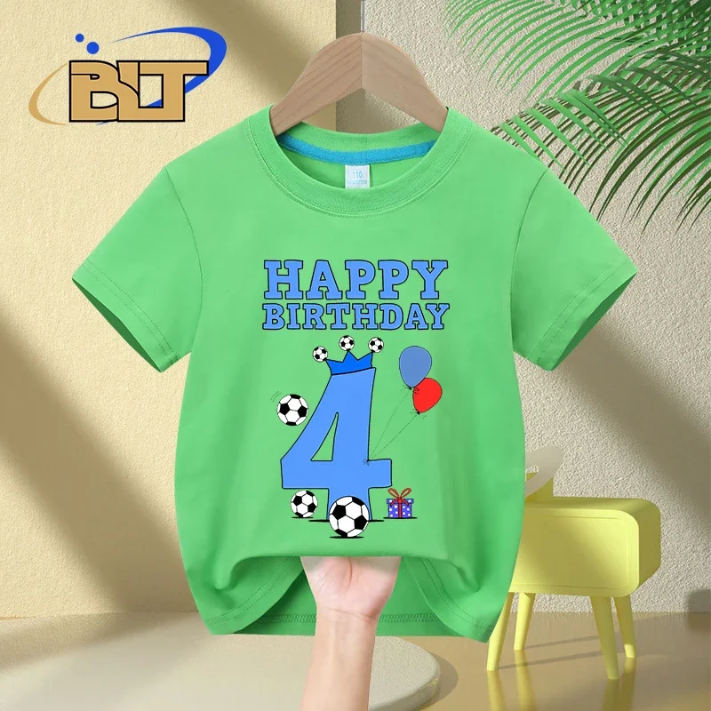 4-year-old kids birthday T-shirt football fans summer children's cotton short-sleeved casual tops
