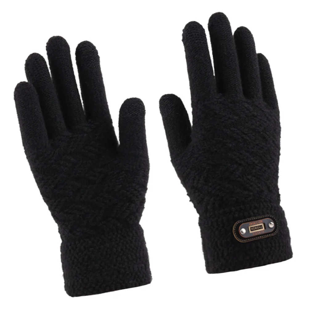 1 زوج قفازات شاشة اللمس محبوك الشتاء الرجال قفازات دافئة دائم لينة مرنة يندبروف الأسود الشتاء الملحقات