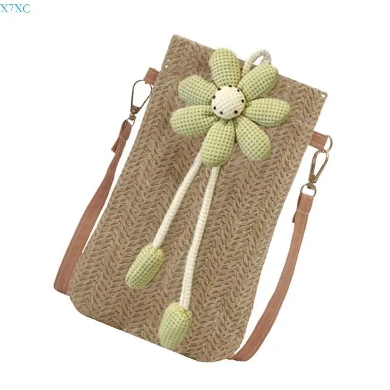 

X7XC Women Handwoven Shoulder Bag Straw Beach Bag Fashion Phone Case Crossbody Bag