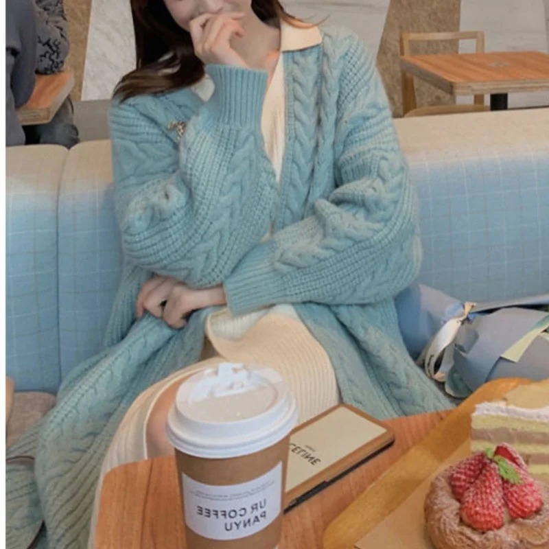 

Mid-Long Cardigans Black Womens Fall Wool-Feel Casual Embroidered Irregular Asymmetric Twist Button-Decorated Warm Mesh Cropped