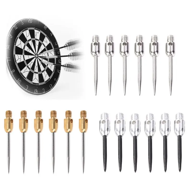 77HC 6 Stück Professionelle austauschbare Dart-Stahlspitze 2BA-Gewinde Darts-Nadel Zubehör Stahlspitzen Punkte Silber Goldene