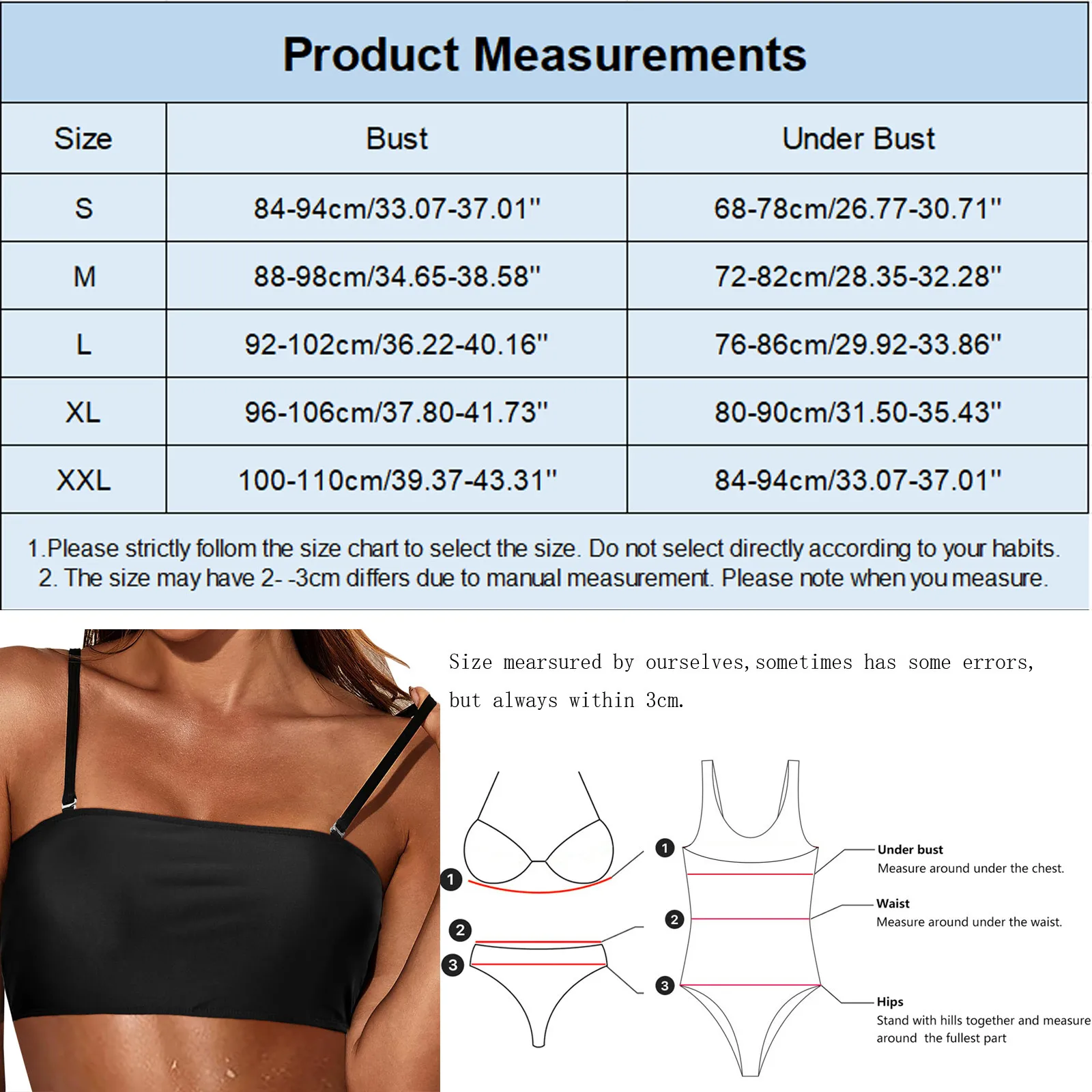 Women\'s Removable Shoulder Strap Swimwear Tops Strapless Bikini Tops Lace Up Swimjupmsuit Solid Color Tube Top Swimsuit Blouse