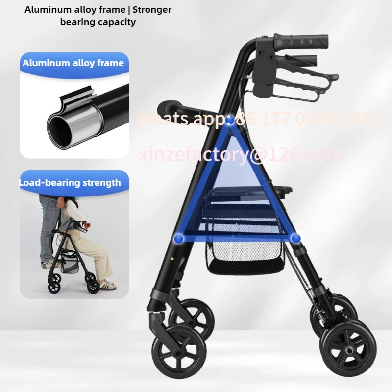 Customizable ‌4Wheel Sit-Down Senior Rollator Walker Foldable Shopping Cart with Dual-Rollers High Load Capacity Aluminum