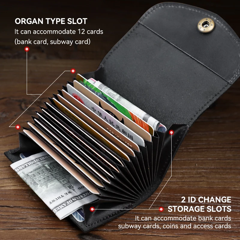 2022 Genuine Leather Card Wallet Handmade Leather Credit Card Soft Bag Portable Storage Cards Pouch Coin Purse For Women, Men