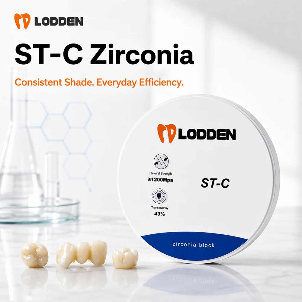ST-C Lodden Dental Zirconia Block 98*10-25mm Preshade Transparency 43% Strength 1200mPA Dental Lab CAD CAM System