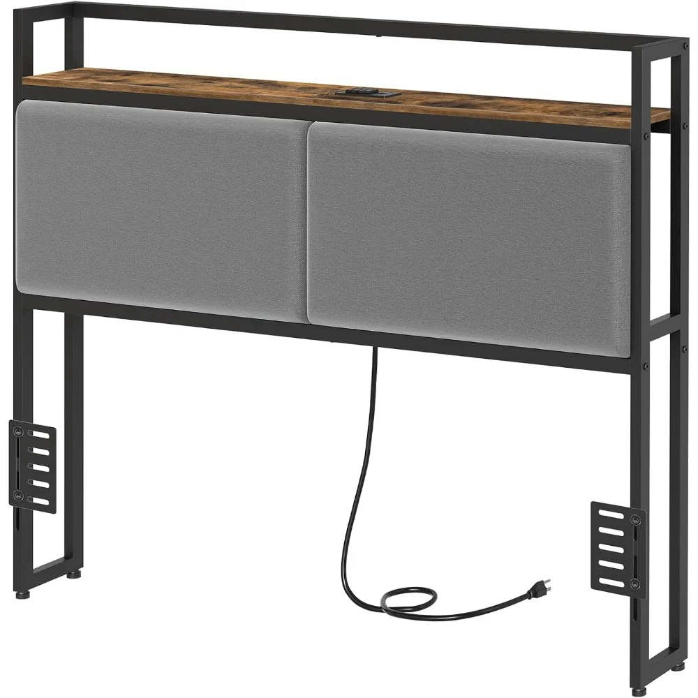 Queen Size Headboard Only, Upholstered Queen Headboard with Charging Station, Head Board with Open Storage, Height Adjustable, V