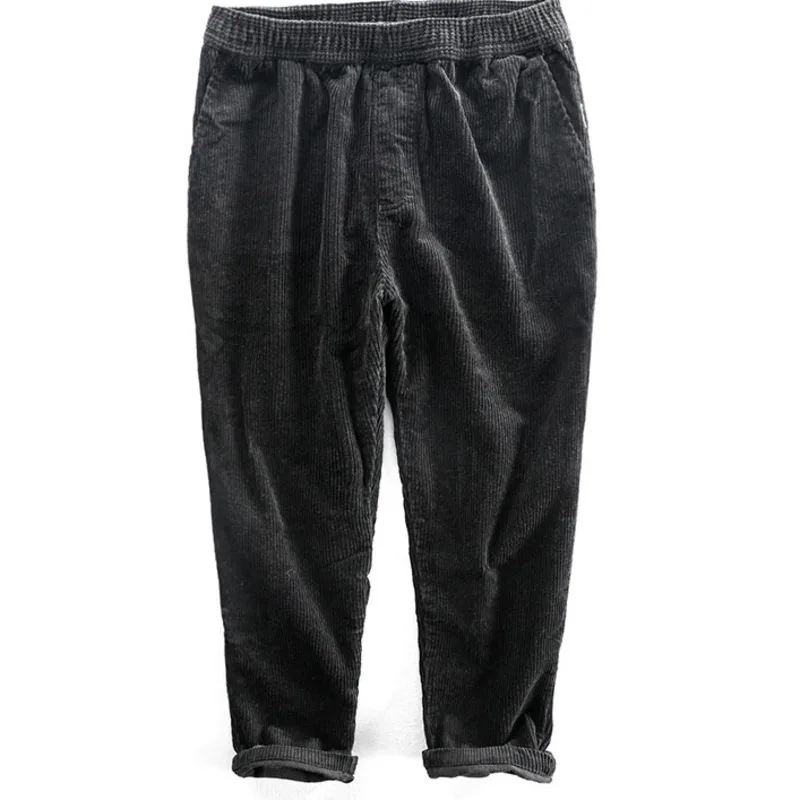 กางเกงขายาวลำลองผู้ชายสำหรับฤดูหนาว เอวยางยืด ใส่ได้หลากหลายสไตล์ แฟชั่นกลางแจ้ง ใส่สบายๆ ทรงหลวม สีพื้น แบบครอป