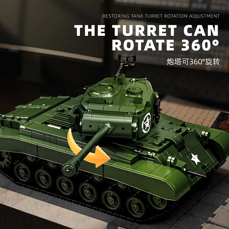 NEW Classic Military Tank Building Blocks M26 Pershing Armored Car Tank Model Bricks Toys Sets Ornaments Creative Toys For Gifts