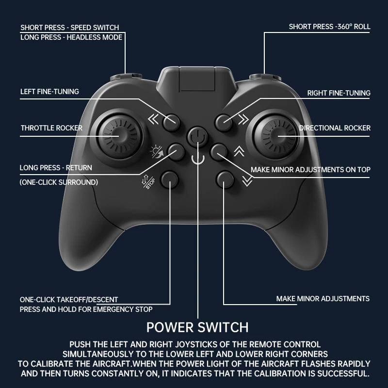 Aeronave quadricóptero com controle remoto simples - As características incluem funções de pairamento estável, início com um clique e parada segura