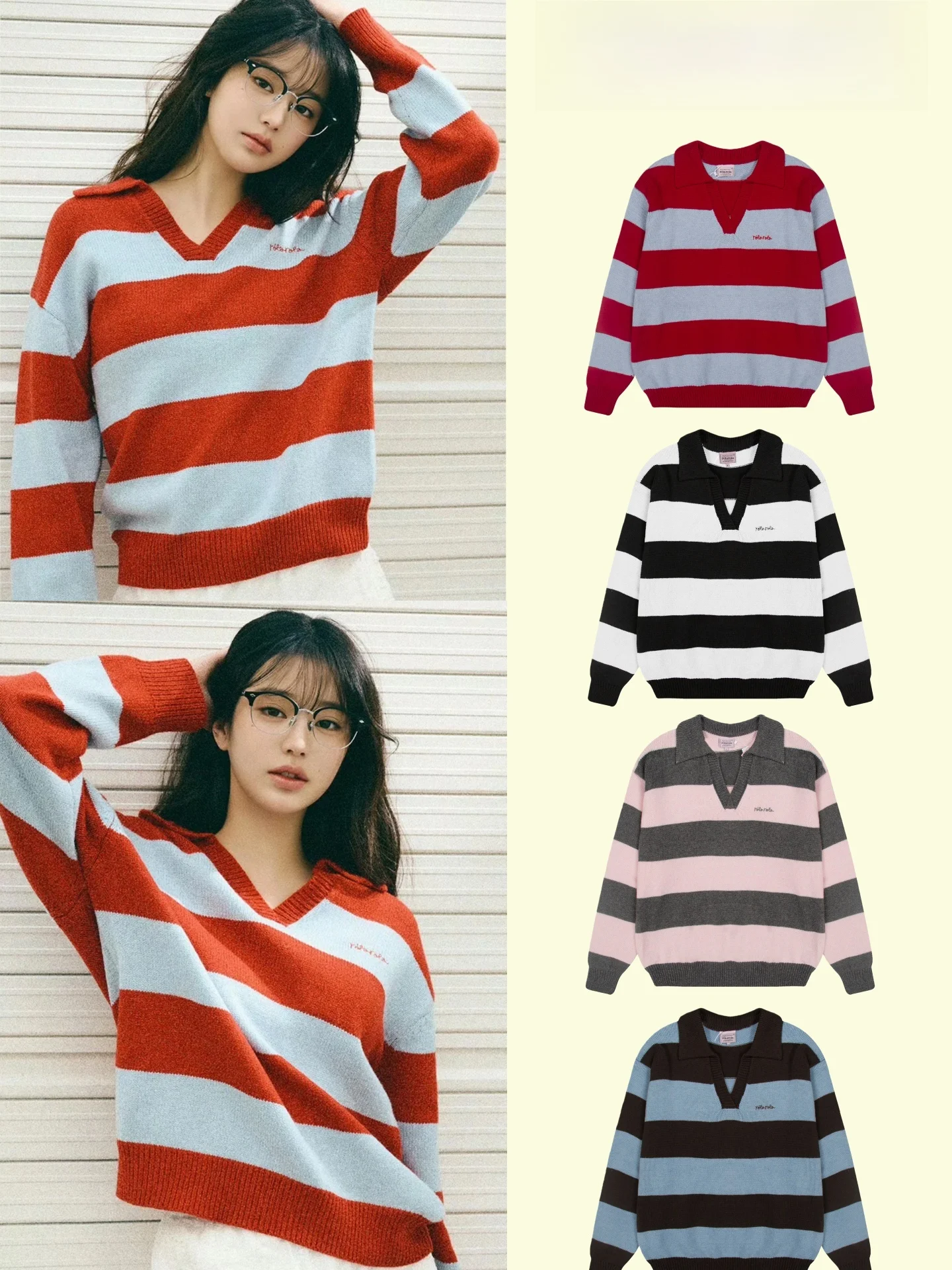 

Color Block V-Neck Neck Striped Sweater Women's Loose Fit Long Sleeve Warm Autumn Winter Knitwear Fashion Commute Style