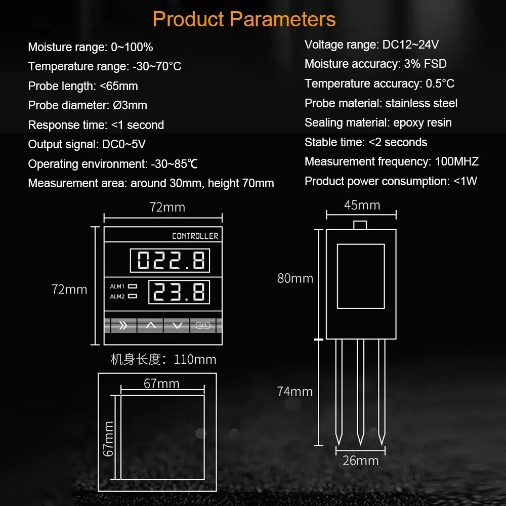 DC12-24V Soil Moisture Sensor Temperature and Humidity Intelligent Controller Agricultural High Precision Detection Transmitter