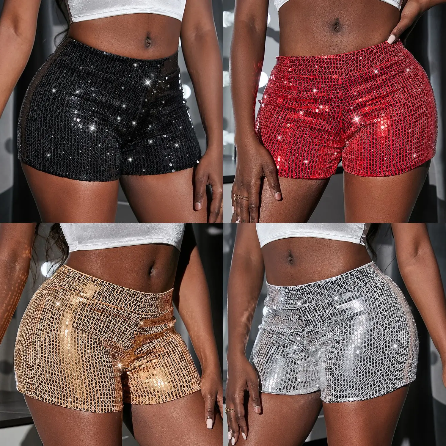 

High waist shorts hot pants since elastic sequins bead piece clothing performance increase