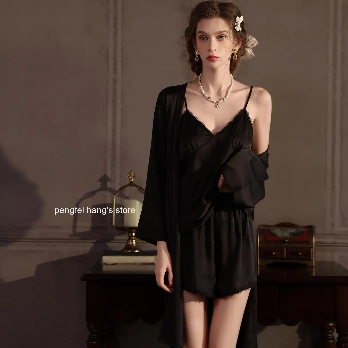 2026 New Women Ice Silk Three Piece Pajama Sleepwear Set Tank Top Shorts Soft Smooth Casual Home Loungewear Suit for Ladies