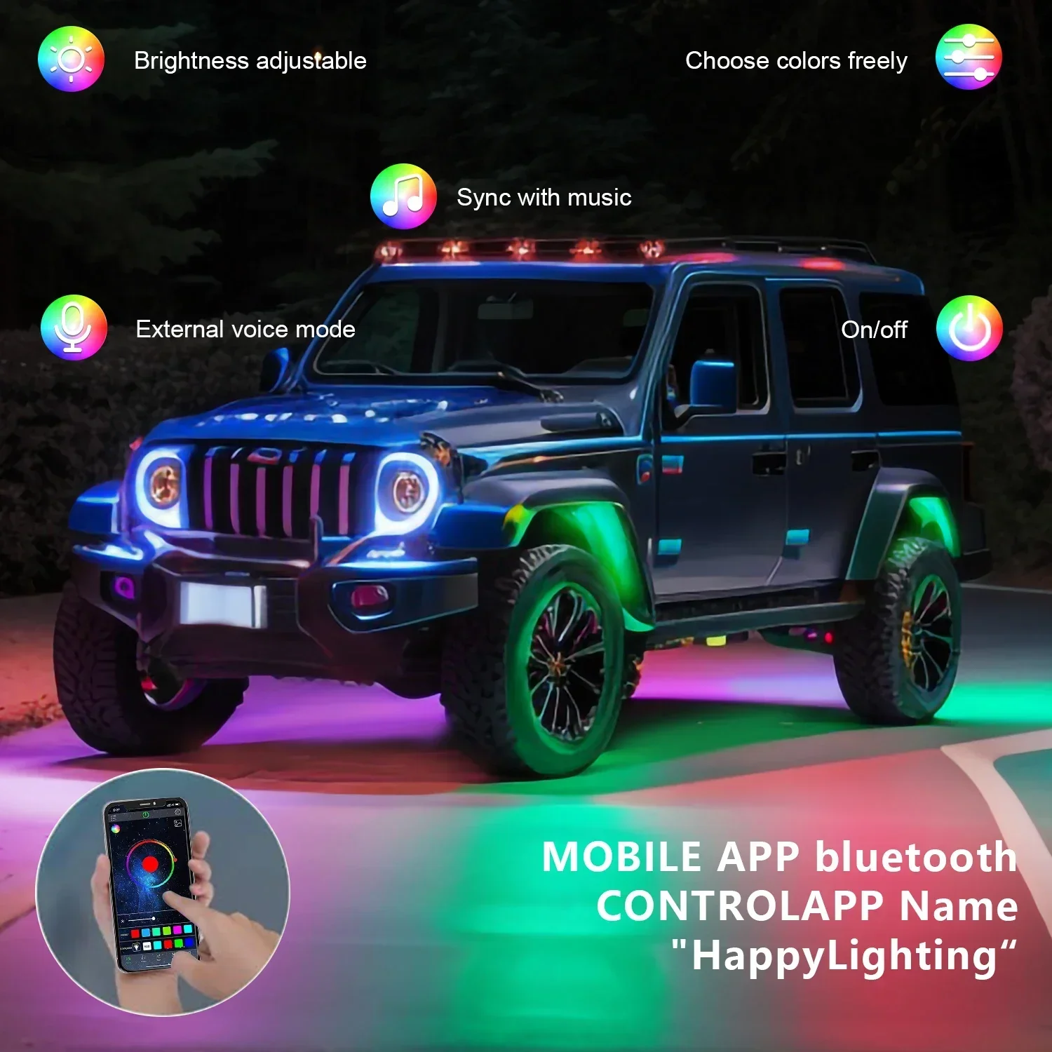 LED Jeep Off Road Truck Marine RGB Rock Light Music Sync 4/6/8/10/12 Bluetooth APP Controllo Car Chassis Luci decorative