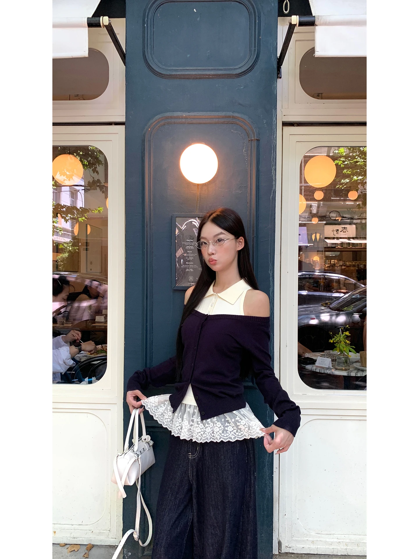 

Red Celebri Knitted Open Cardigan Women's Korean Sle Early Autumn One-oulder Slim Fit Versatile Sweater Jaet