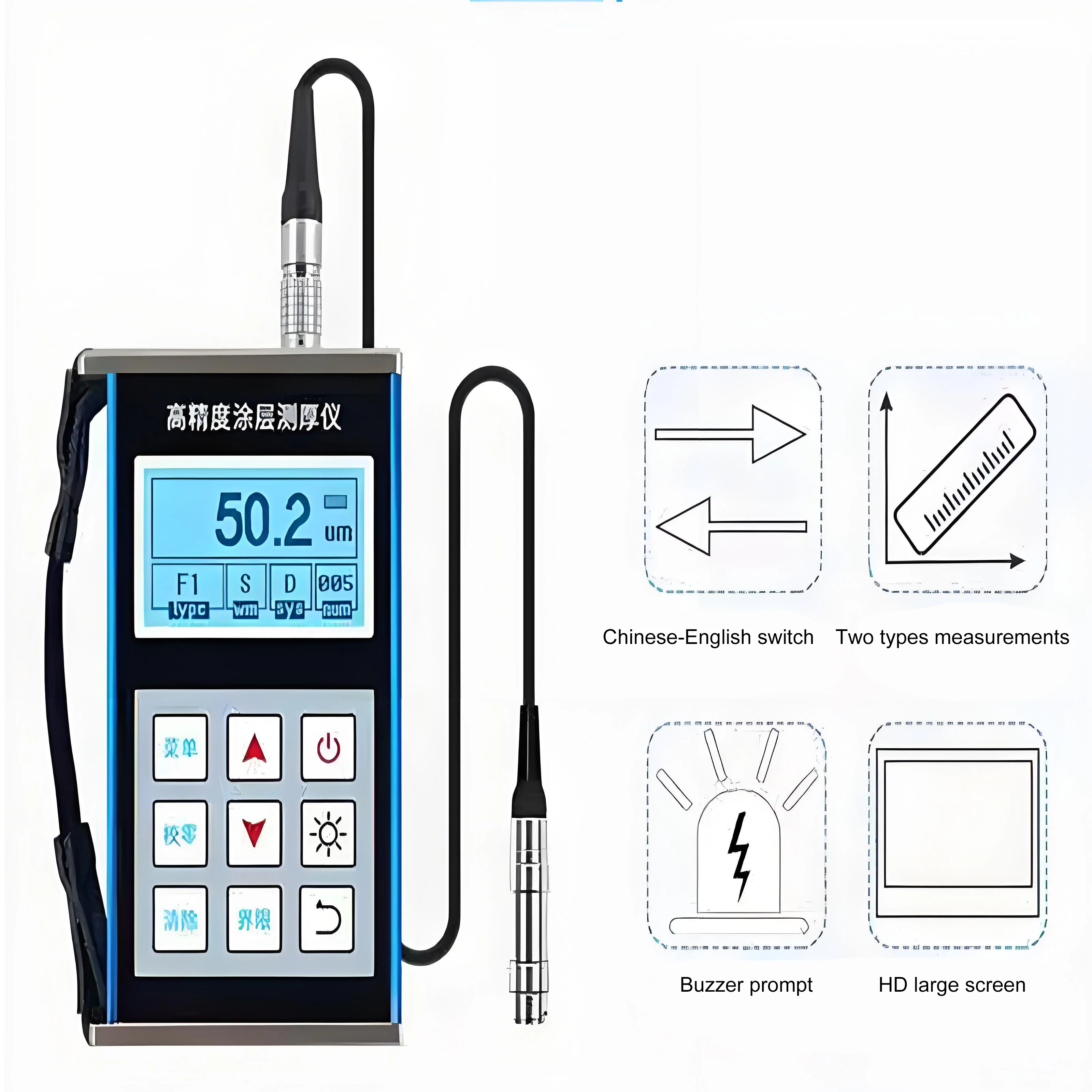 Best Price Efficient Digital Car Paint Dry Film Coating Thickness Gauge Measuring Meter 0-1250m 2%H+1um