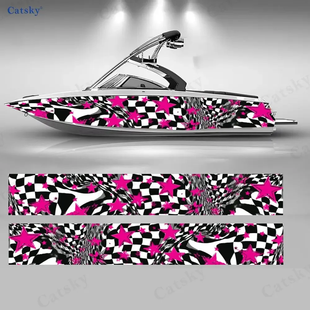 2Pcs Pink Star Speedboat Boat Stickers, PVC Waterproof Durable Vinyl Wrap Decals for Fishing Boats, Durable and Stylish Design