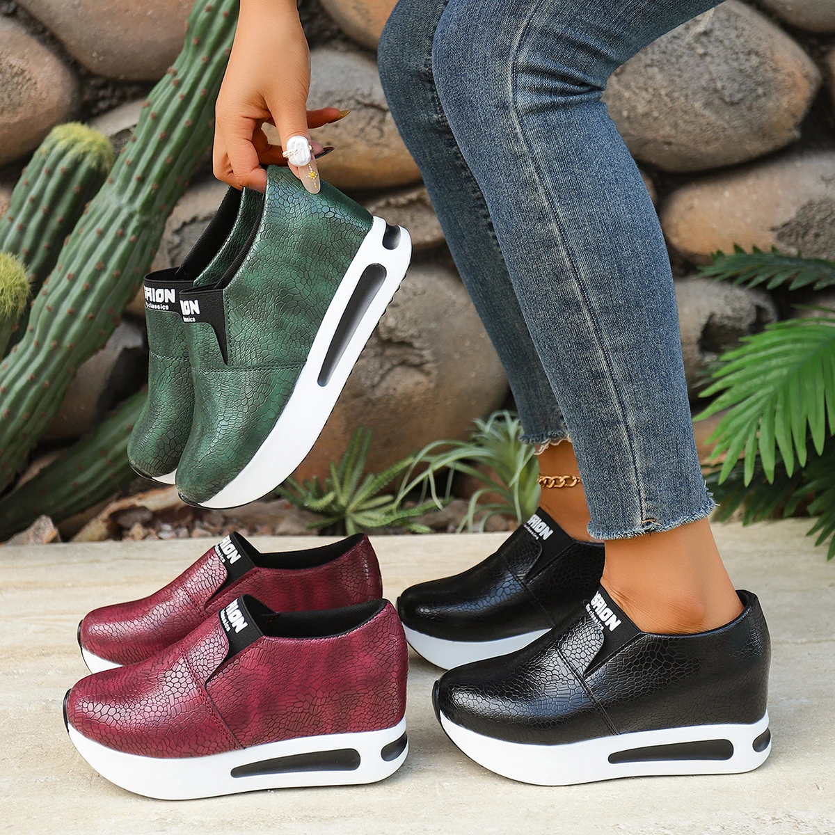 

Spring Women Sneakers Autumn Walking Shoes Woman Height Comfortable Wedges Shoes Lightweight Slip on Platform Sneakers Women