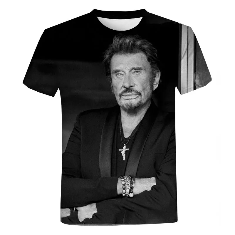 Johnny Hallyday T-Shirts Rock Singer 3D Print Streetwear Men Women Casual Oversized Short Sleeve T Shirt Kids Tees Tops Clothing