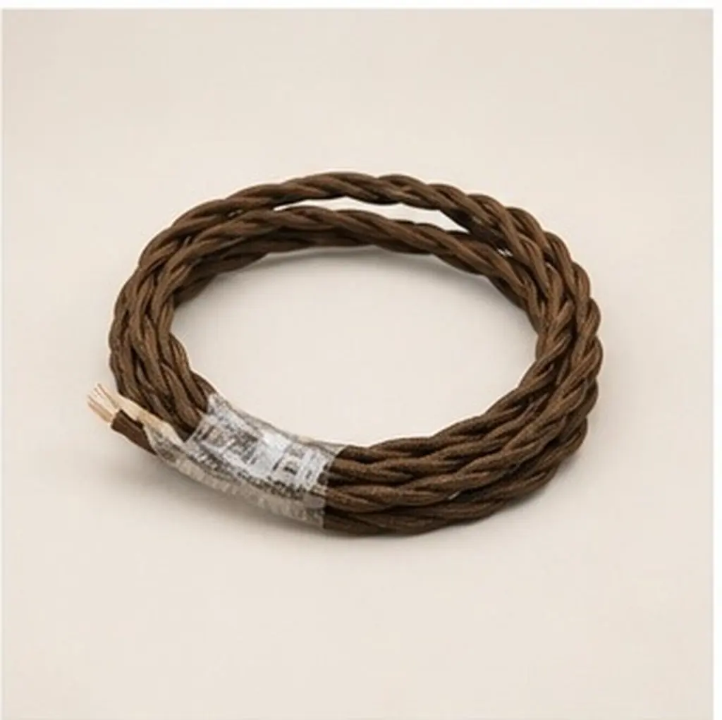 5M Vintage Lamp Cord Coffee Brown Twisted Cloth Wire – Stranded Copper, Insulated for Lamps, Fans & Radios