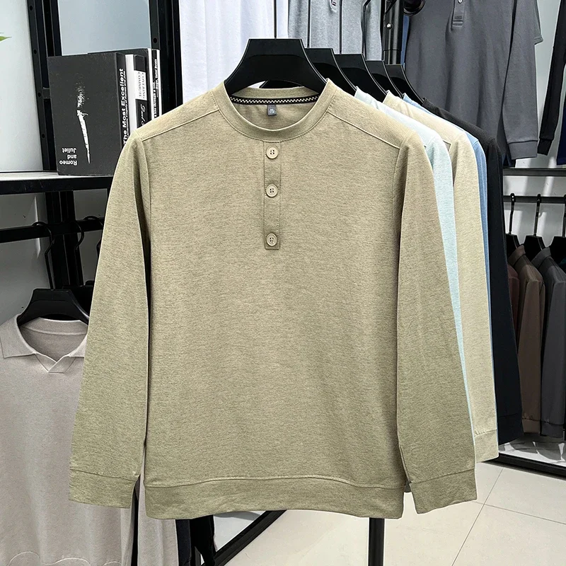2026 Fashion Men's Henley Neck Sweatshirt With Button Placket Casual Style For Autumn And Winter